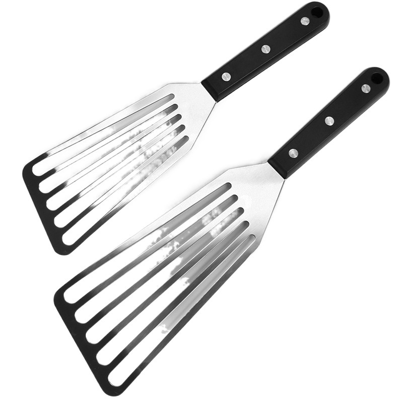 High temperature resistant non-stick pan hollow cooking shovel stainless steel fish spatula plastic handle steak spatula fan-shaped spatula