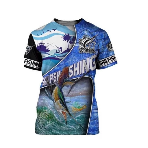 New Shark Print T-Shirt for Cross-Border Independent Stores, Casual Short-Sleeve Round-Neck Men's Outdoor Sports Top Wholesale