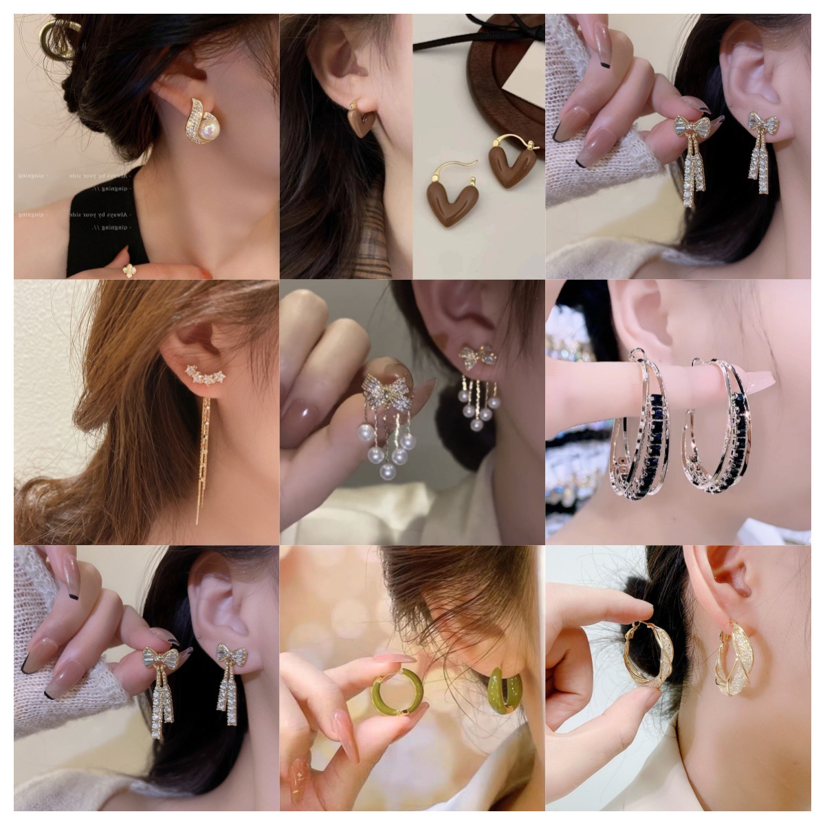 Burgundy black fashionable long earrings with bow with tassels