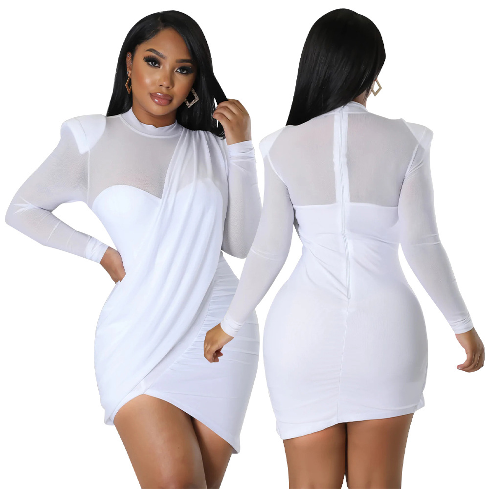 Women's Mesh Patchwork See through Appliqué Waist Cinching Dress K10381 European American Style Independent Store Clothing_ecoleips.com