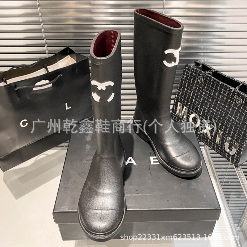 顶奢小香风2025新款圆头黑色防水无缝骑士靴高筒靴不过膝|undefined