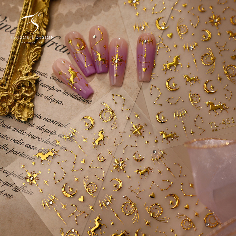 Tensor Year of the Horse Gold Foil Pony Theme Nail Stickers Tl451 Light Luxury Sweet Cool Style Star and Moon Constellation Nail Stickers Tensor Year of the Horse Gold Foil Pony Theme Nail Stickers Tl451 Light Luxury Sweet Cool Style Star and Moon Constellation Nail Stickers