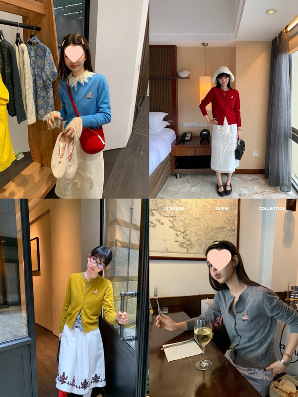 le rouge周美美 柔软主张100羊毛软糯多色圆领刺绣针织开衫毛衣|undefined