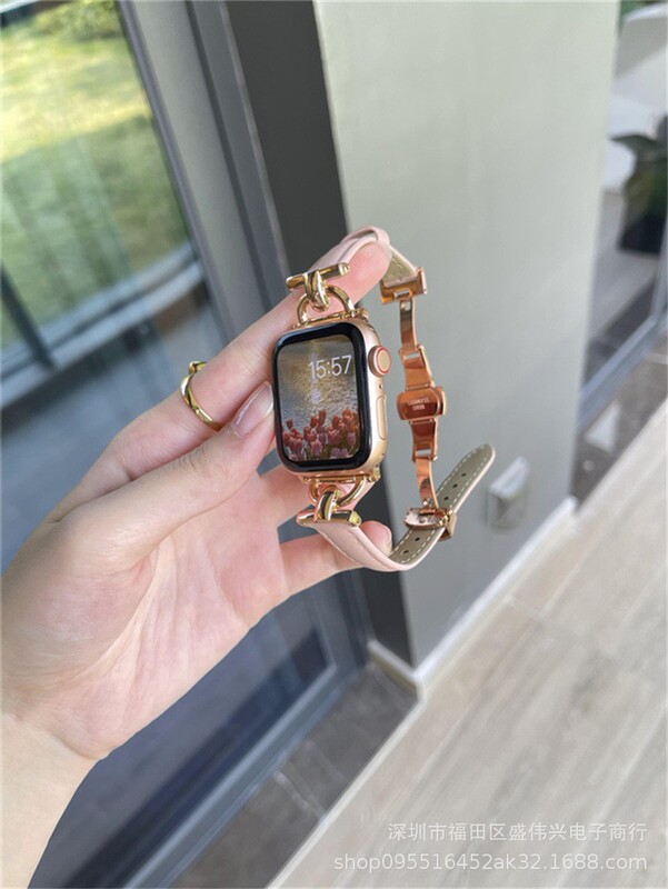 Butterfly Buckle Soft Leather Fragrant Style Watch Strap for Apple Watch iwatch1-8 Generation SE Unisex Wristband