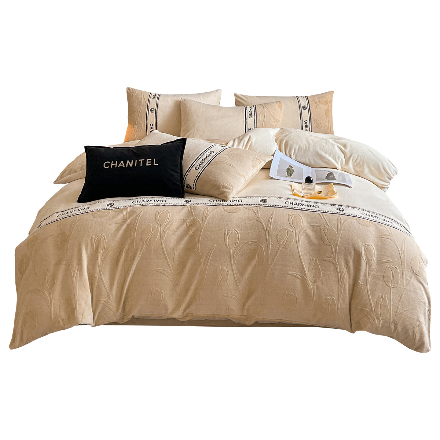 Invierno de alta gama tallado cama de terciopelo conjunto de cuatro piezas 2025 nuevo terciopelo de leche grueso coral sábanas de terciopelo cubierta