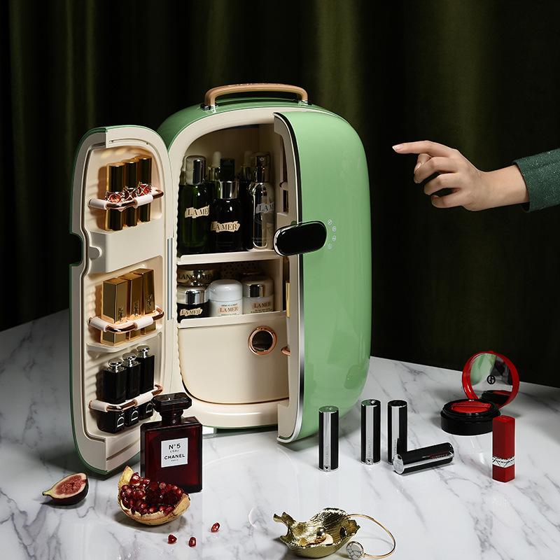 Wow, refrigerador de belleza personalizado, refrigerador portátil retro de 12L, pantalla digital de dos puertas, mini refrigerador cosmético personalizado