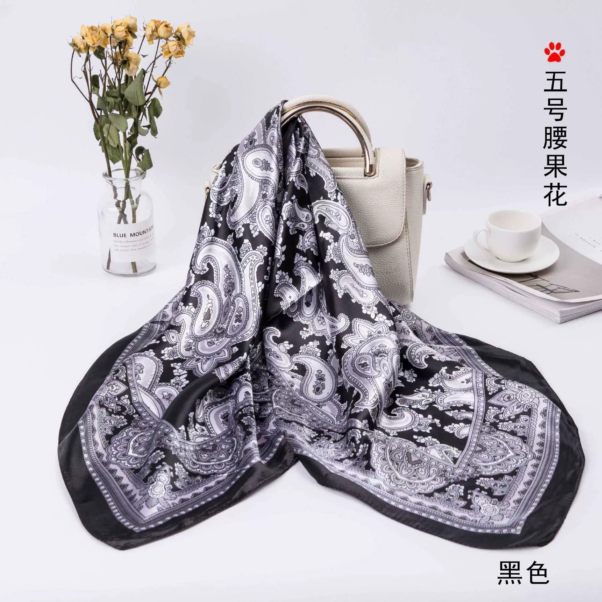 秋冬90装饰小领巾方巾丝巾女时尚围脖 薄款度假防晒头巾空调披肩