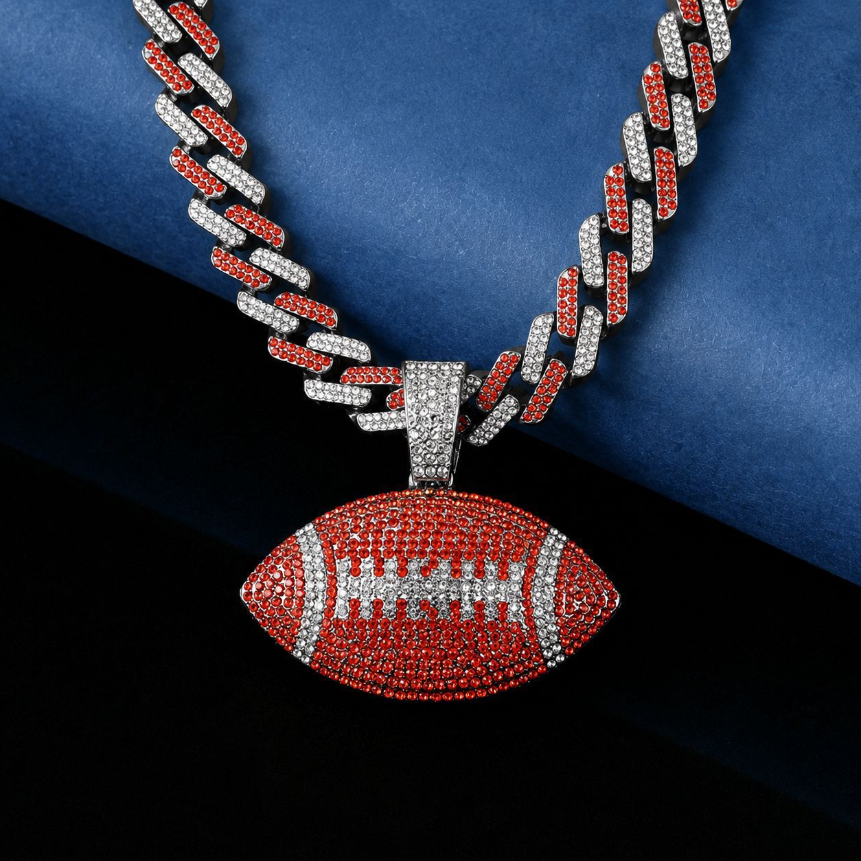 Hip-hop Europa y América Colgante de aleación de rugby estilo de moda transfronterizo Collar de cadena cubana para hombres y mujeres