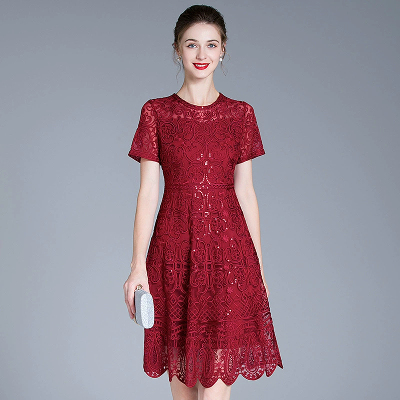 Оптовая продажа: летнее короткое платье для свадебного банкета в стиле Шэньчжэнь Си Пао Па, бордовое, для женщин среднего и старшего возраста, красное платье, платье для мамы.