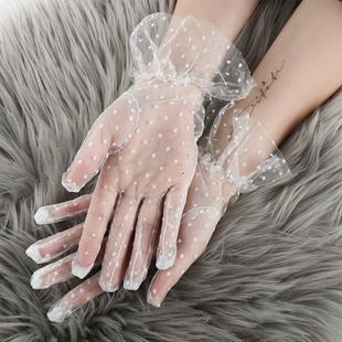 Sexy Black Dot Short Lace Breathable Riding Sun Protection Gloves Women Wedding Bride Wedding Gloves