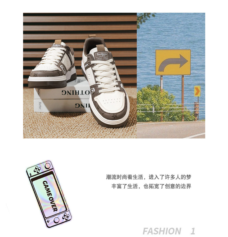 Giày sneaker nam da nhân tạo phối màu, đế bằng gót thấp 1–3 cm, dây buộc — Màu trắng màu cachi, Xanh trắng, Đen trắng chi tiết 6