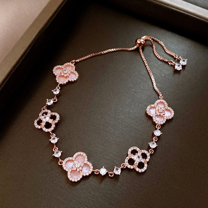 Flor de cristal con incrustaciones de diamantes Pulsera ajustable Pulsera exquisita de moda Lujo ligero Pulsera de temperamento de alta gama Pulsera de temperamento versátil