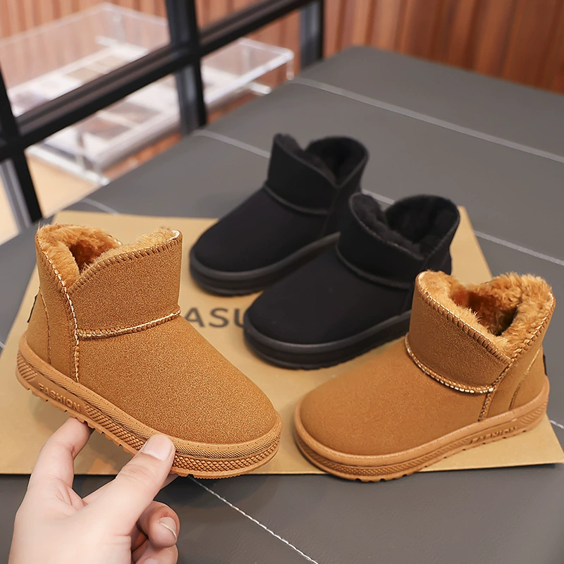 Детские снежные сапоги 2024 зимние новые хлопчатобумажные туфли для девочек бархатные толстые водонепроницаемые нескользящие сапоги для мальчиков большие хлопковые сапоги