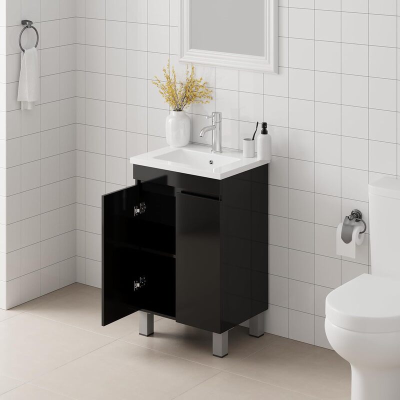 Modern Simple Bathroom Cabinet with Double Air Door Single Shelf Without Basin Space Saving Black Kitchen Small Space