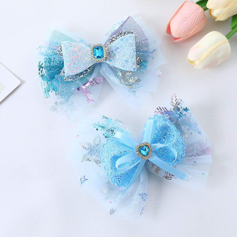 Hair Clip Hair Accessories Type Rhinestones Inlay Material Girl'S Princess Sweet Bow Knot Gauze Inlay Rhinestones Hair Clip
