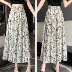 碎花褶皱半身裙女2025夏季新款高腰显瘦A字大摆裙中长款百褶伞裙