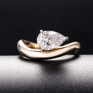 Cross-border New K-gold Pear-shaped Distinctive Twist Cultivation Diamond Ring Couple Ring Wedding Ring Fashion
