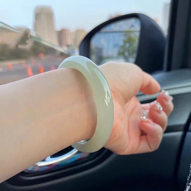 Hetian Jade Bracelet, Clear Water Jade Bracelet for Women, Young Style, Qinghai Light Green Flat Bar Jade Bracelet, Ice Type Jade Bracelet