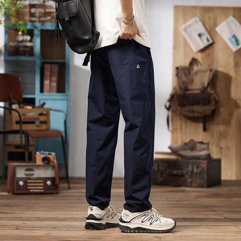 三角ロゴ入りジャケットパンツ メンズ 春秋新作 日本風 レトロ 速乾 カーゴパンツ ゆったりストレート マイクロテーパード カジュアルパンツ|undefined
