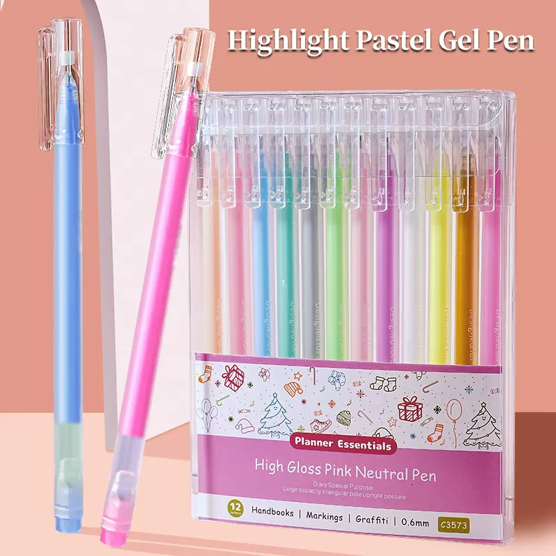 学生划重点做手账笔三角杆高光粉彩中性笔彩色标记笔9支12支套装