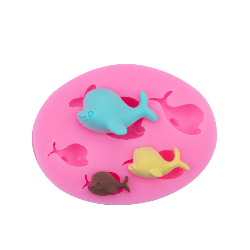 Tridimensional delfín Fondant chocolate molde de silicona líquida suave cerámica hecha a mano jabón paño en stock al por mayor