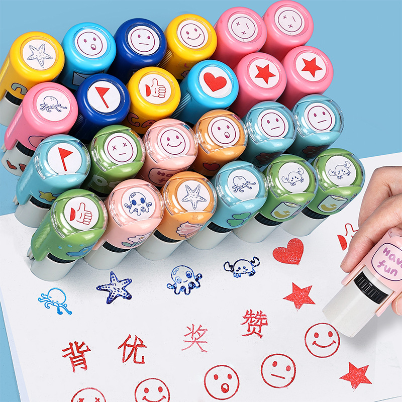 Sello de recompensa para niños Sello de enseñanza sensible a la luz Sello de maestros Comentarios de aliento Expresiones de pulgar Estrellas de texto Sello de tinta