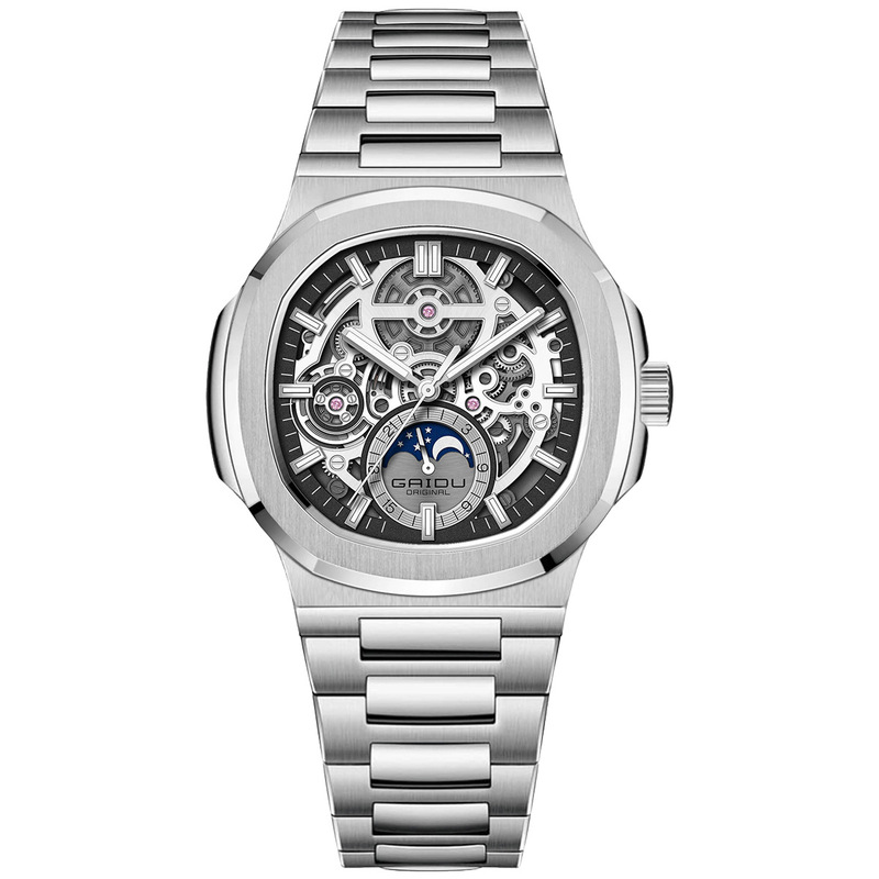 Kaidu men's business hollow quartz watch fully automatic stainless steel waterproof wristwatch luminous moon phase elegant genuine watch Kaidu men's business hollow quartz watch fully automatic stainless steel waterproof wristwatch luminous moon phase elegant genuine watch