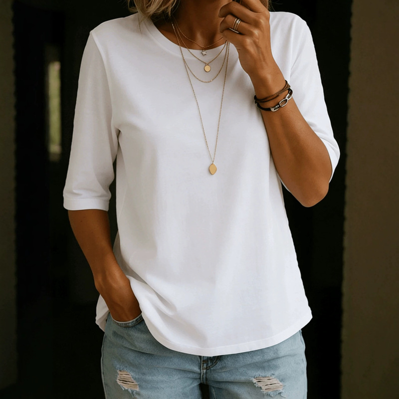 Spring and Summer New Arrivals: Simple Casual Style, Solid Color, No Print, Round Neck, Half-Sleeve, Loose Casual Top, Base T-Shirt Spring and Summer New Arrivals: Simple Casual Style, Solid Color, No Print, Round Neck, Half-Sleeve, Loose Casual Top, Base T-Shirt