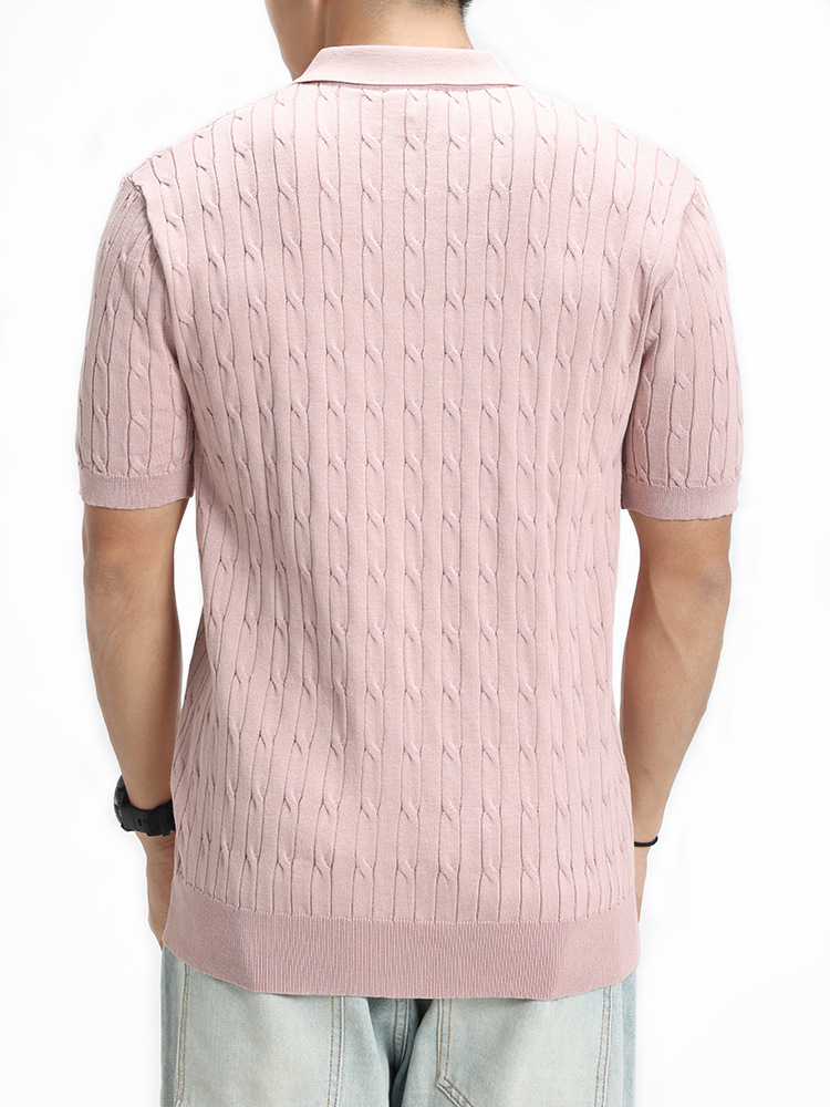 Polo de hielo transfronterizo camiseta de punto de manga corta para hombres Casual medio abierto zip Jacquard camiseta para hombres