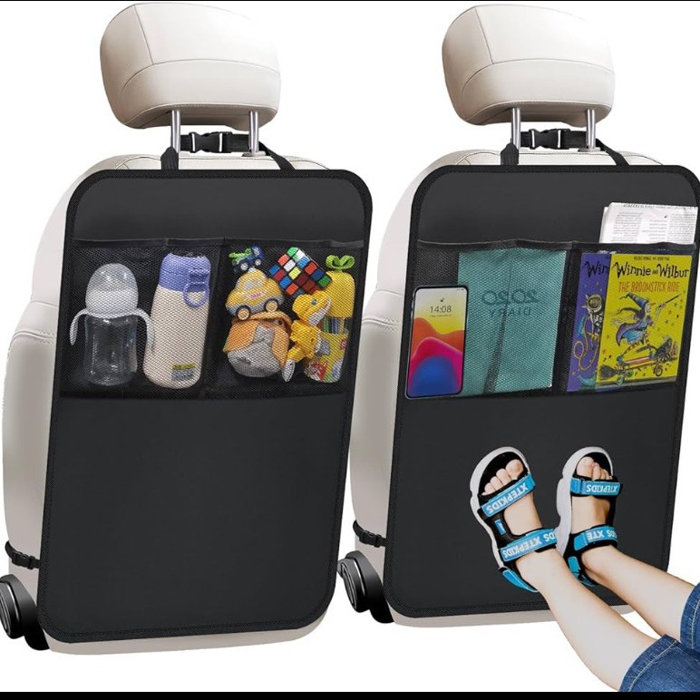 Yà mǎ Car Seat Back Protector Cover Anti-Kick Pad for Kids (Chair back anti-kick pad) - 4560-three-pockets-1-pc