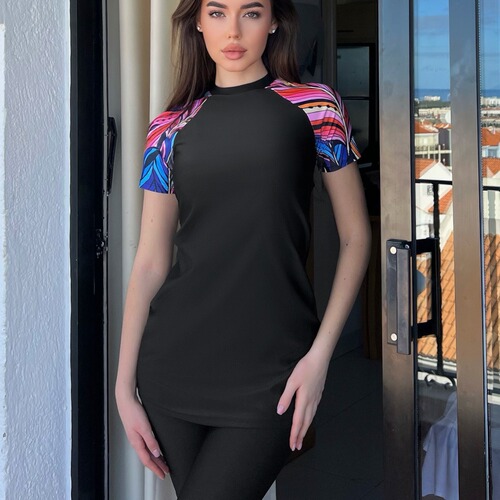 New Muslim Conservative Middle Eastern Pattern Long-Sleeve Long Pants Sun Protection Beach Swimwear Two-Piece Set for Western and European Cross-Border Sales