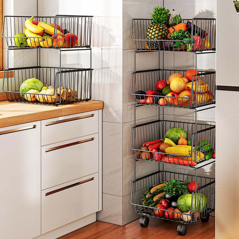 厨房置物架蔬菜篮子收纳架落地多层厨房用品收纳筐整理架家用移动