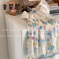 Stylish Princess Dress for Young Girls and Kids—Summer Collection, New Design in Korean Style with Romantic Oil-Painting Patterns and Delicate Floral Prints
