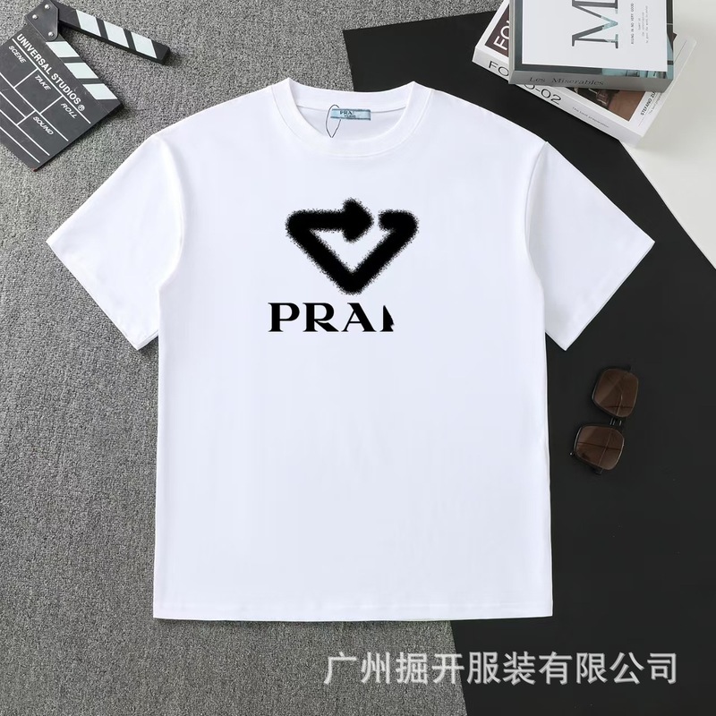 クロスボーダー 2025 夏のトレンドブランド P ファミリー新レタープリントラウンドネック Tシャツカジュアルファッショントレンド半袖男性と女性|undefined