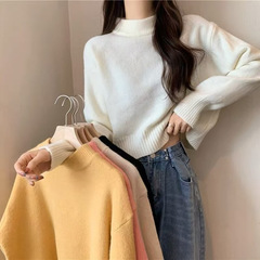 纯色半高领短款毛衣女秋冬新款内搭小个子套头打底女士针织衫上衣