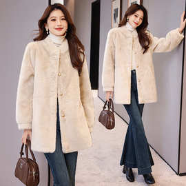 2024冬季新款环保毛毛外套女皮毛一体水貂绒立领皮草气质名媛大衣