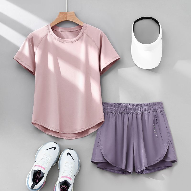 专业跑步女运动套装2025夏季新款宽松瑜伽服速干衣短袖吸汗健身服|undefined