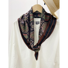 真丝羊绒异域风情双面异色黑咖色70 丝绒多功晒丝巾秋冬提花围巾