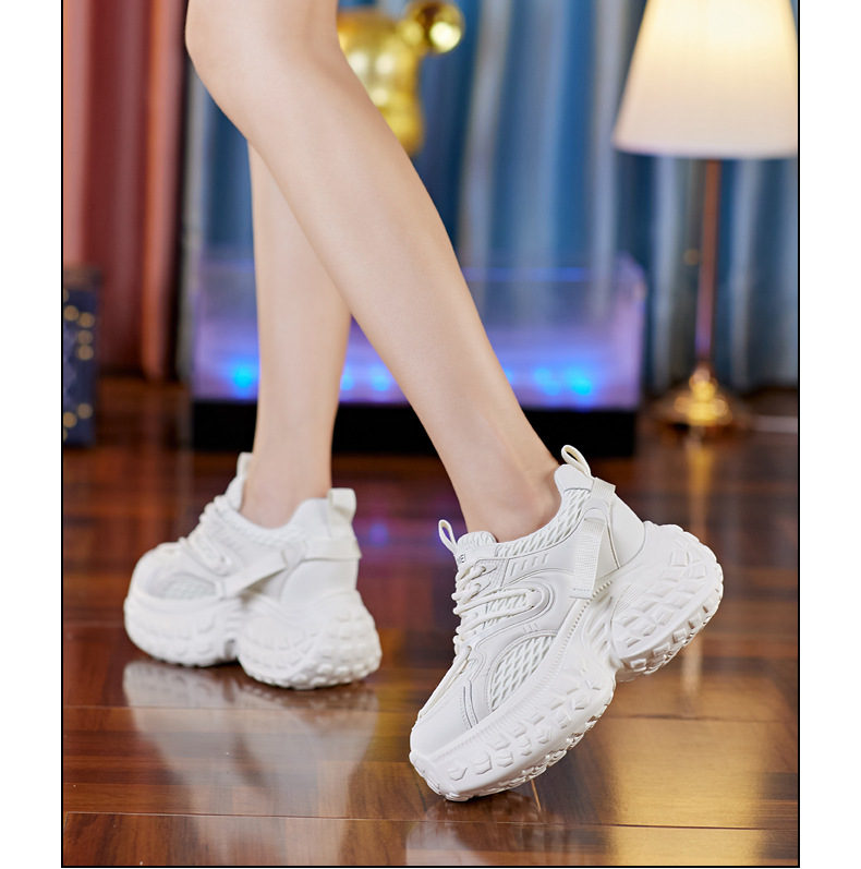 Giày sneaker nữ chunky đế dày độn cao, mặt lưới thoáng khí mùa hè thu — Màu be chi tiết 15