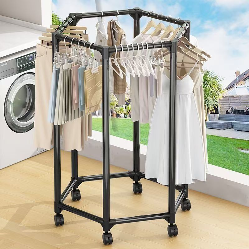 Rotating Movable Clothes Drying Rack, Balcony Push-Pull Clothes Rack, Hexagonal Clothes Drying Rack, Hexagonal Clothes Hanger