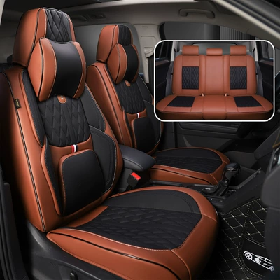 Cushion, All-Season Full-Coverage Nappa Leather | Four Seasons Pad - brown-black-universal-headrest-for-five-seats