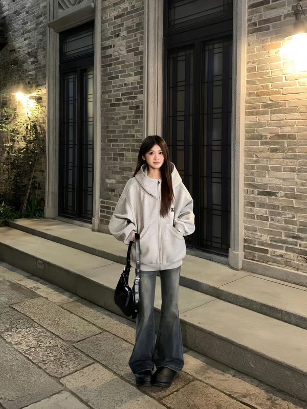 美式复古高领开衫刺绣卫衣女春秋连帽上衣设计感小众宽松情侣外套|undefined