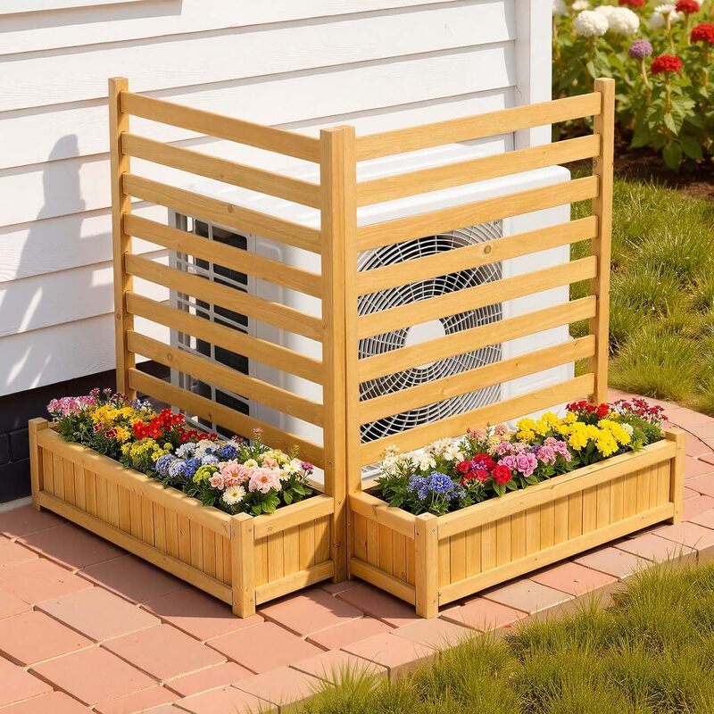 Wooden Garden Air Conditioner Fence with Flower Pot Box, Privacy Screen, Air Conditioner Fence Cover, and Outdoor Unit Protective Cover Wooden Garden Air Conditioner Fence with Flower Pot Box, Privacy Screen, Air Conditioner Fence Cover, and Outdoor Unit Protective Cover