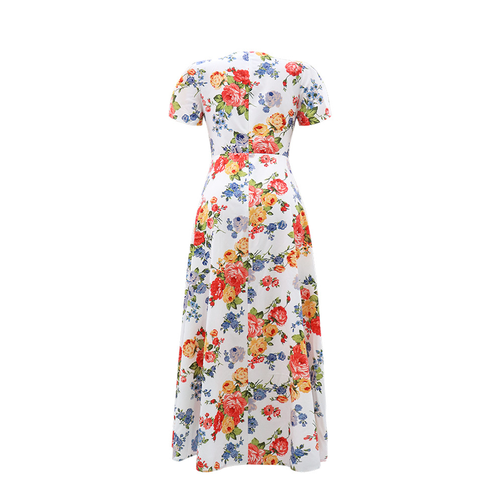 Women's Clothing Printed Holiday Casual Short Sleeved Dress_ecoleips.com