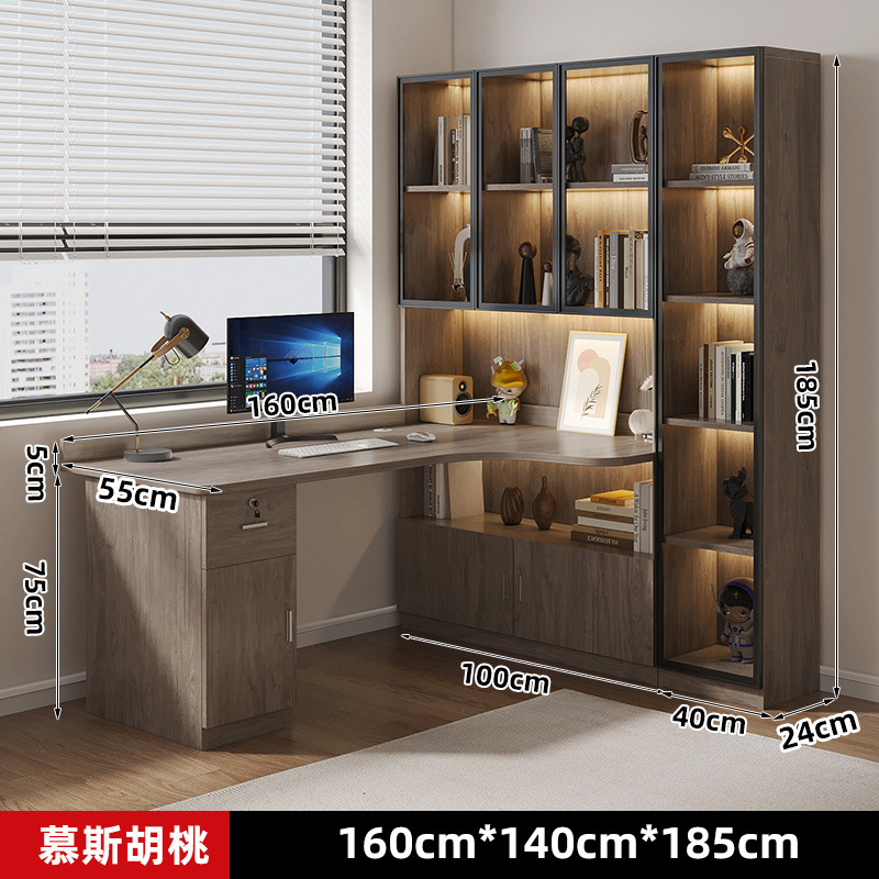 무스월넛 컴퓨터 책상/160*100+40 사이드 캐비닛