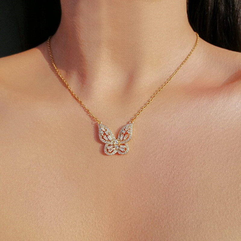 Fashion Geometric Butterfly Copper Necklace Inlay Zircon Copper Necklaces