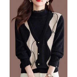 法式假两件半高领针织衫今年流行超好看木耳边设计感时尚花纹毛衣