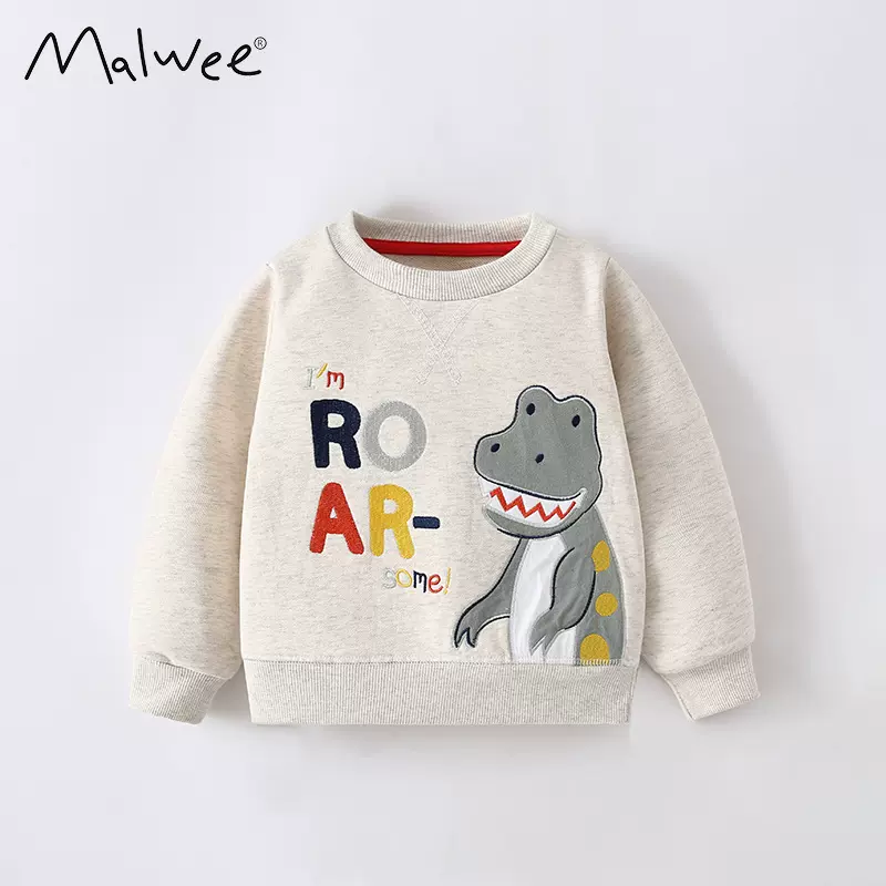 跨境malwee儿童卫衣秋冬新款时髦圆领长袖欧美中小童毛圈休闲上衣
