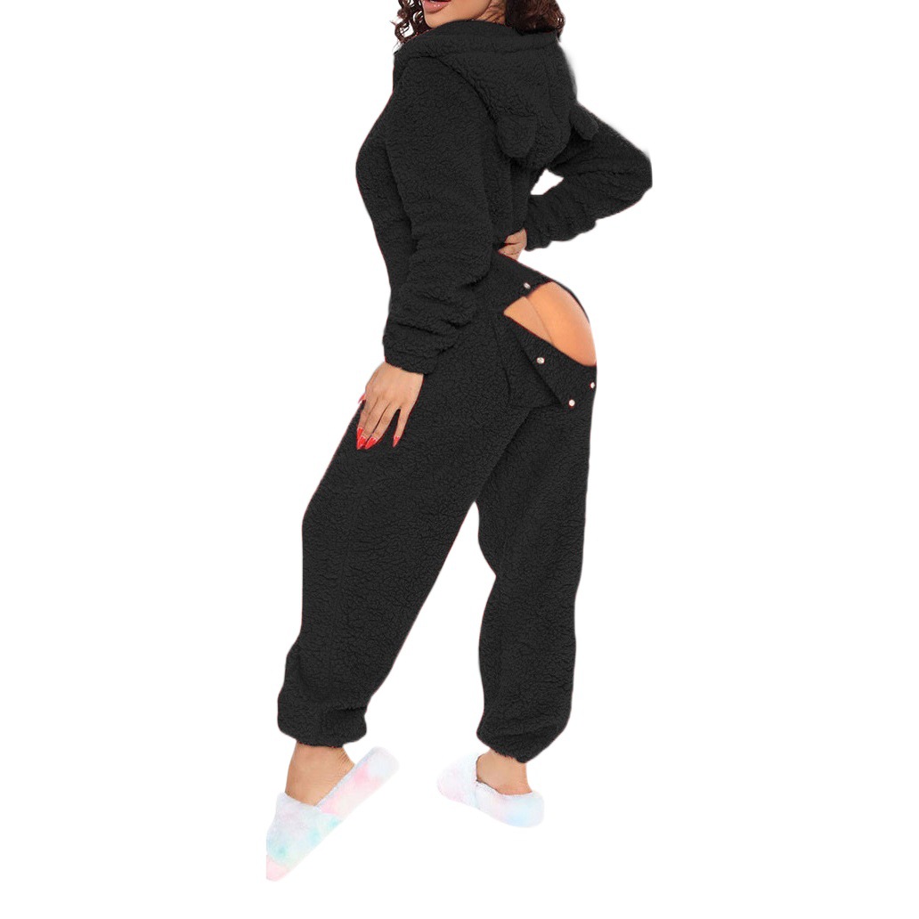 Europa y América transfronteriza nueva de una sola pieza de ropa para el hogar sexy abierto de las mujeres de manga larga mono con capucha lindo de La felpa sexy