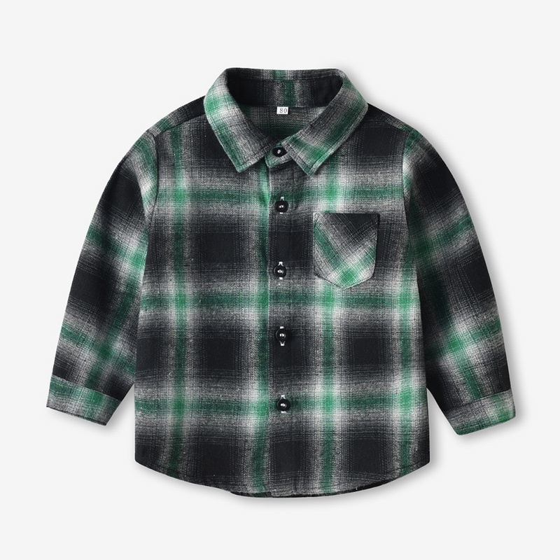 Camisas de manga larga para niños de otoño coreano para niños y niñas botón único casual chaqueta de algodón a cuadros al por mayor de ropa infantil transfronteriza
